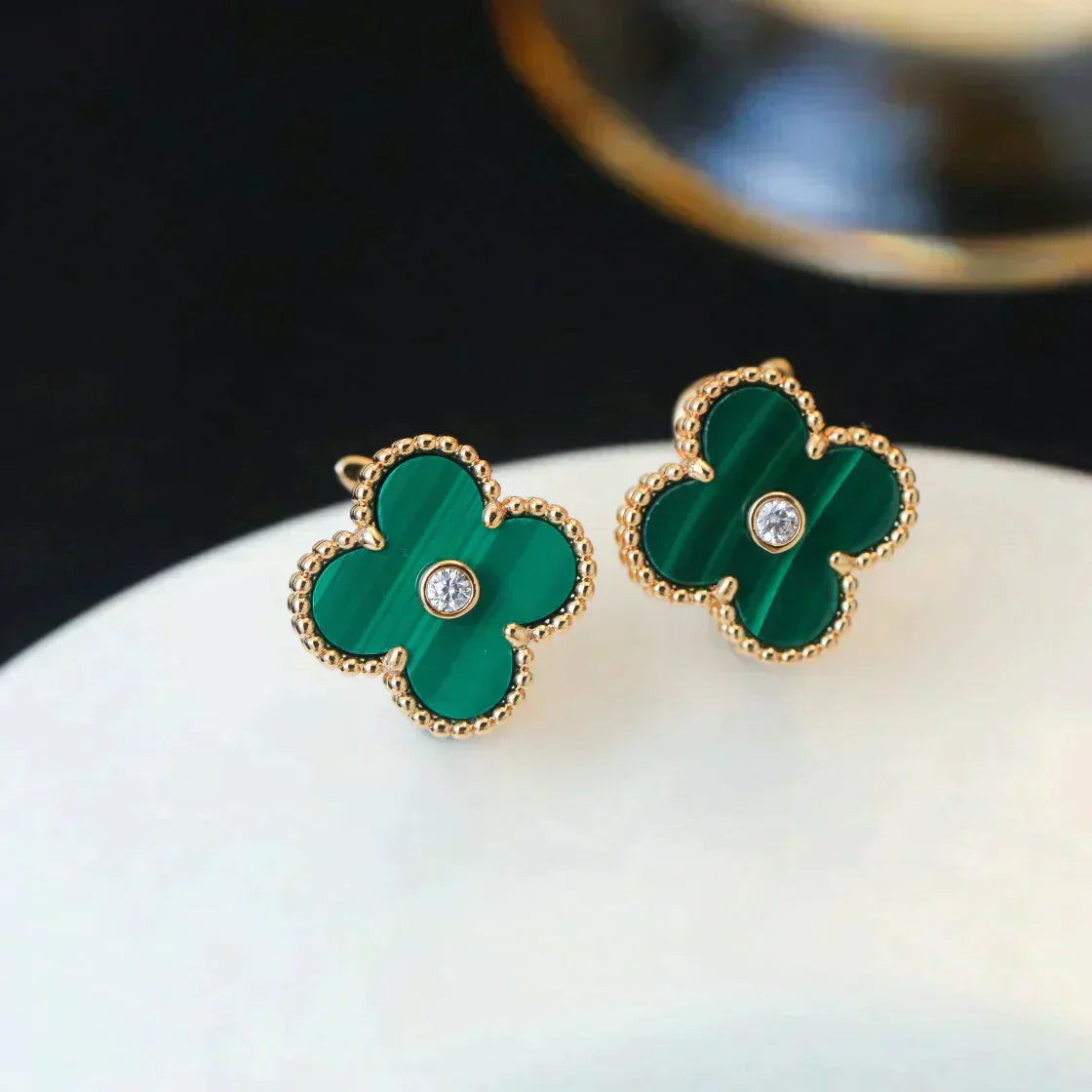 [Angela Jewellery]CLOVER MEDIUM 1 MOTIFS MALACHITE DIAMOND EARRINGS