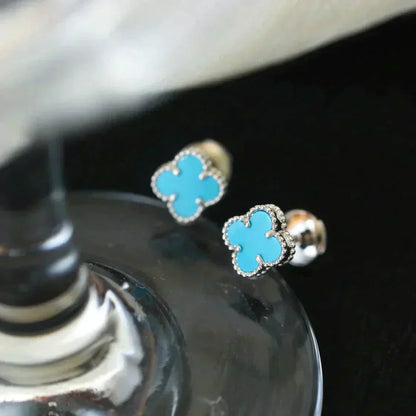 [Angela Jewellery]CLOVER MINI 9.5MM ONYX STUD EARRINGS SILVER