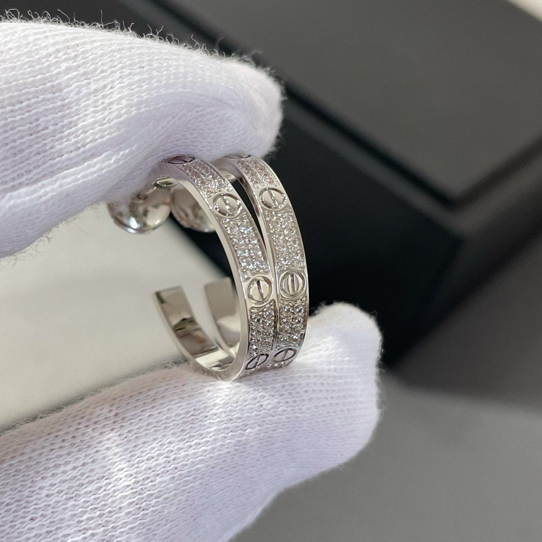 [Angela Jewellery]LOVE DIAMOND SILVER HOOP EARRINGS