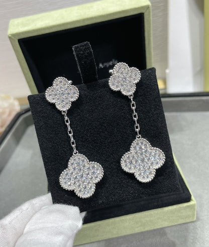 [Angela Jewellery]CLOVER 2 MOTIFS DIAMOND PAVED SILVER EARRINGS