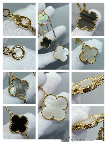 [Angela Jewellery]CLOVER 6 MOTIF MOP ONYX GOLD NECKLACE