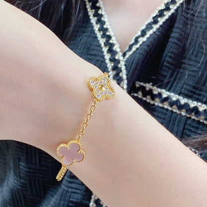 [Angela Jewellery]CLOVER 5 MOTIF DIAMOND PINK MOP PINK GOLD BRACELET