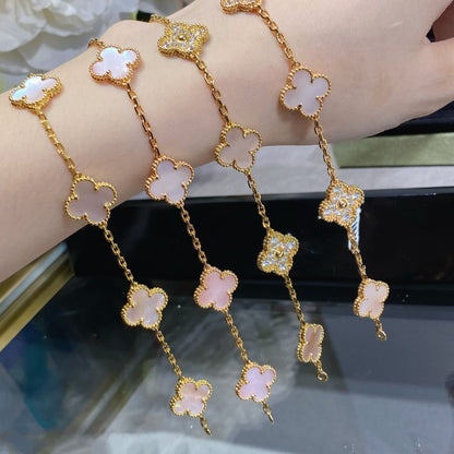 [Angela Jewellery]CLOVER 5 MOTIF DIAMOND PINK MOP PINK GOLD BRACELET
