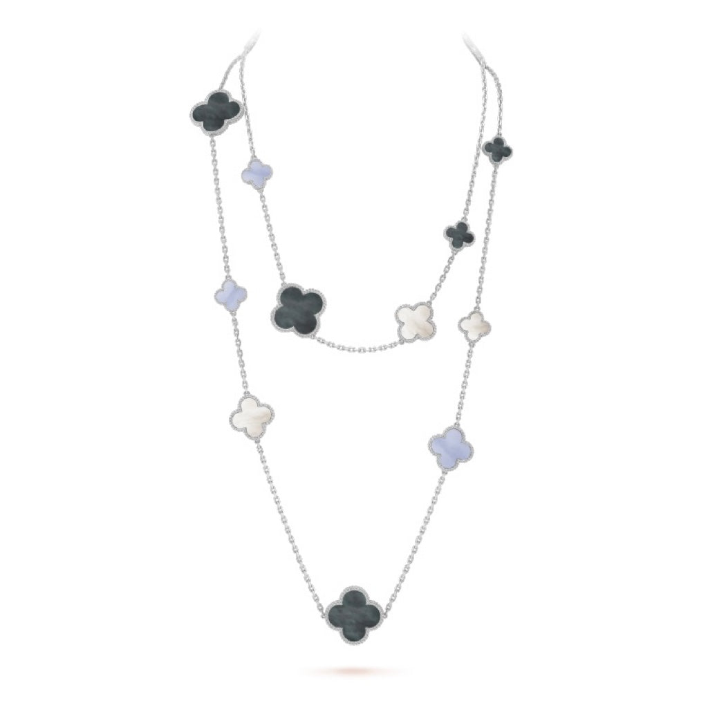 [Angela Jewellery]CLOVER 16 MOTIF CHALCEDONY MOP SILVER NECKLACE