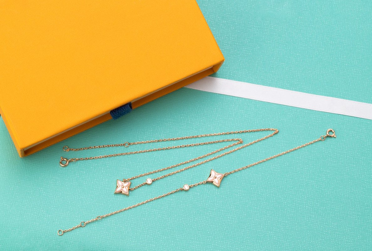[Angela Jewellery]STAR PINK MOP 1 DIAMOND PINK GOLD NECKLACE