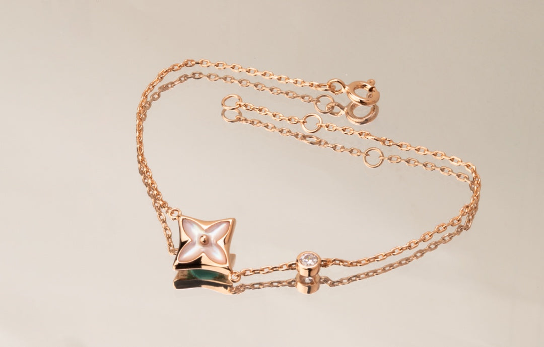 [Angela Jewellery]STAR PINK MOP 1 DIAMOND PINK GOLD NECKLACE