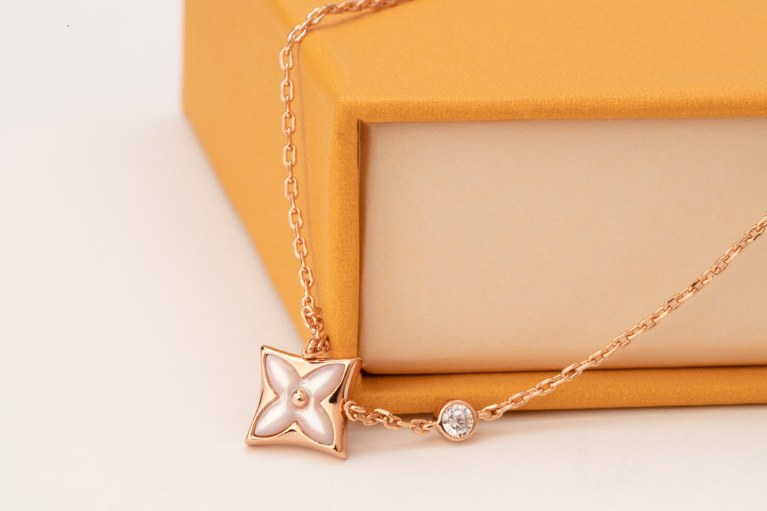 [Angela Jewellery]STAR PINK MOP 1 DIAMOND PINK GOLD NECKLACE