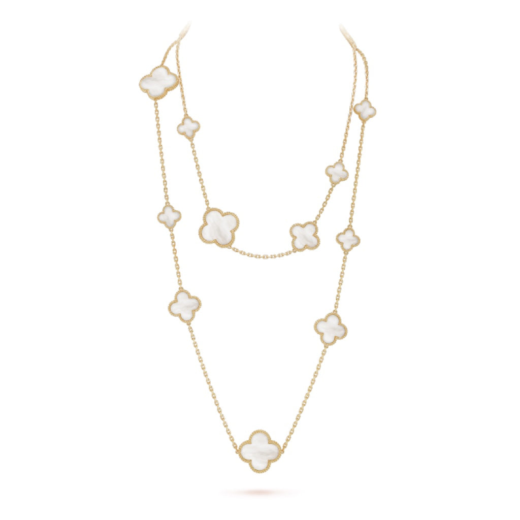 [Angela Jewellery]CLOVER 16 MOTIF WHITE MOP GOLD NECKLACE