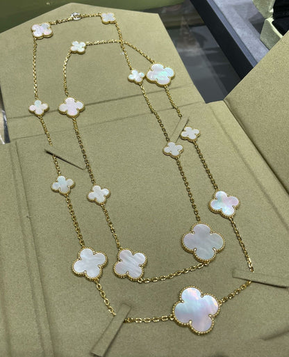 [Angela Jewellery]CLOVER 16 MOTIF WHITE MOP GOLD NECKLACE