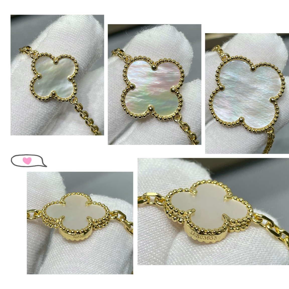[Angela Jewellery]CLOVER 16 MOTIF WHITE MOP GOLD NECKLACE