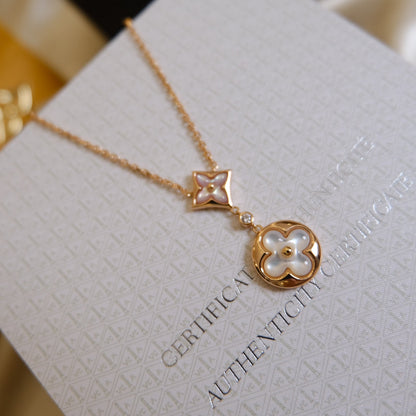 [Angela Jewellery]STAR AND SUN WHITE MOP 2 MOTIF PINK GOLD NECKLACE