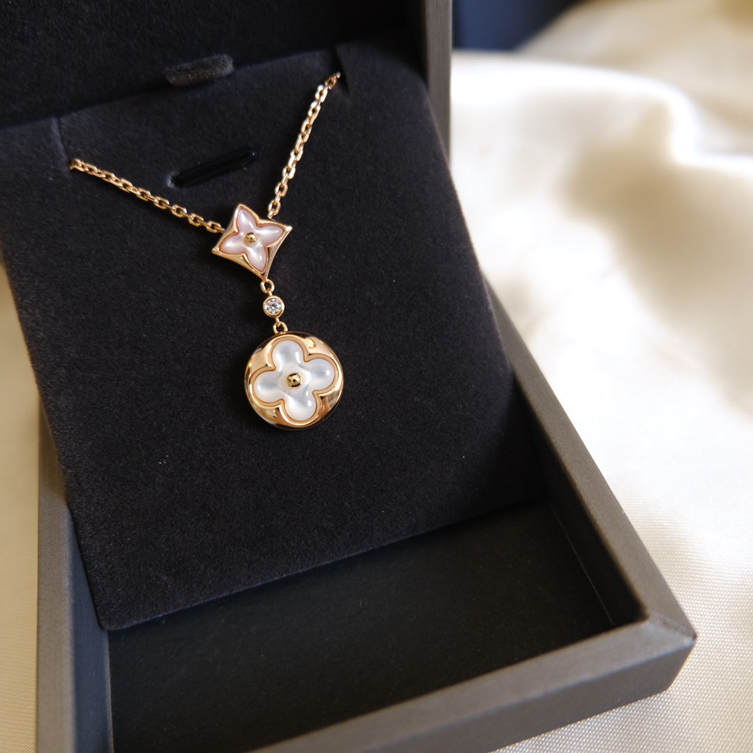 [Angela Jewellery]STAR AND SUN WHITE MOP 2 MOTIF PINK GOLD NECKLACE