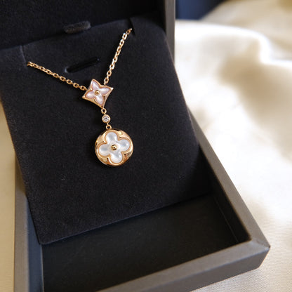 [Angela Jewellery]STAR AND SUN WHITE MOP 2 MOTIF PINK GOLD NECKLACE