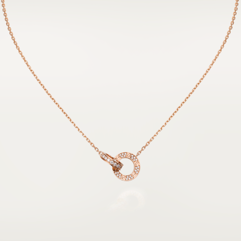 [Angela Jewellery]LOVE 7.6MM NECKLACE ROSE GOLD AND SILVER  FULL DIAMOND