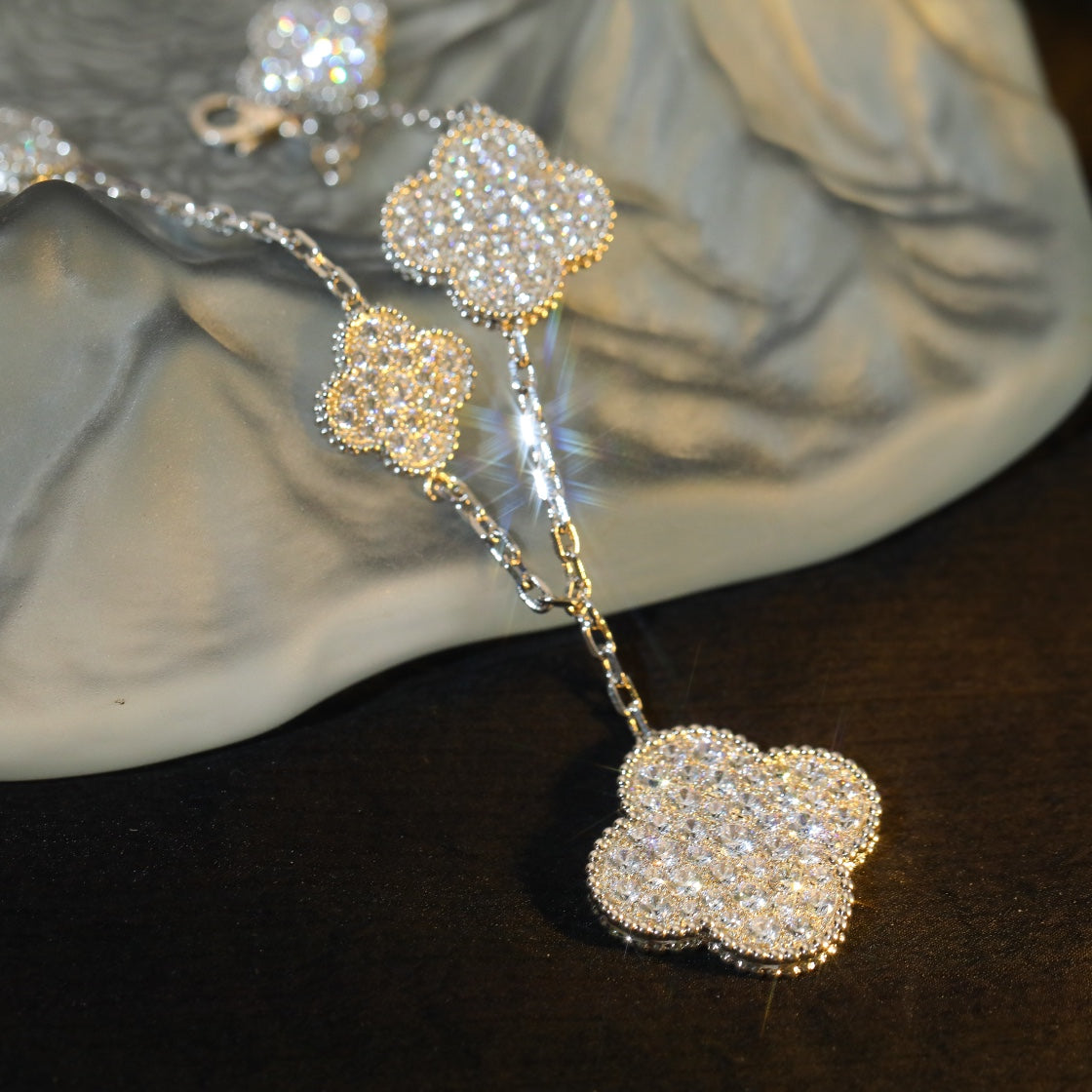 [Angela Jewellery]CLOVER BRACELET 5 MOTIF SILVER DIAMOND PAVED