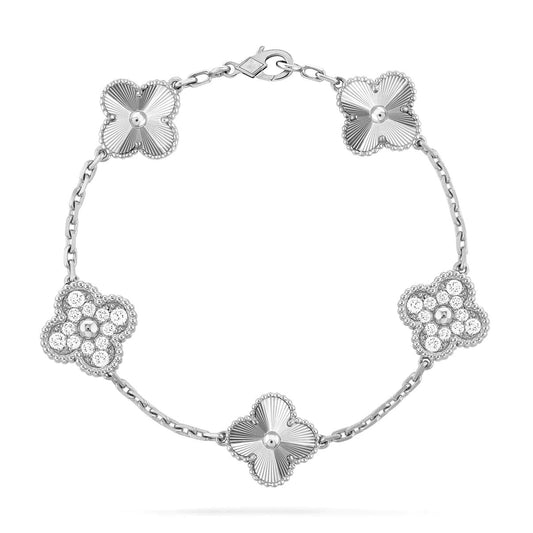 [Angela Jewellery]CLOVER 5 MOTIF SILVER DIAMOND BRACELET
