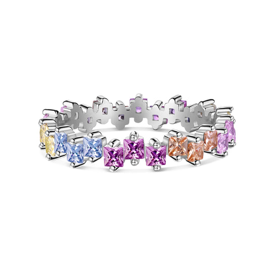 Angela Jewelry]Mixed Colorful Square Staggered Rings