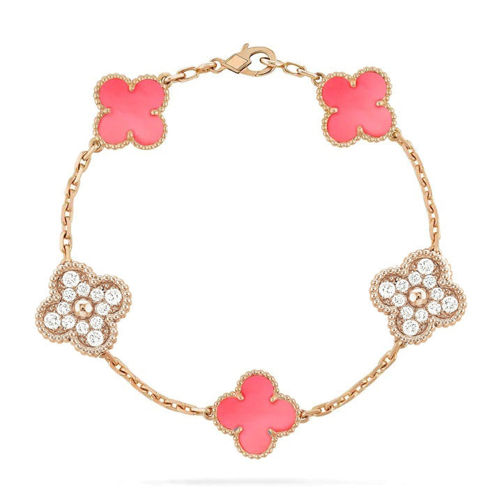 [Angela Jewellery]CLOVER 5 MOTIF DIAMOND PINK MOP PINK GOLD BRACELET