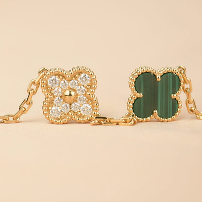 [Angela Jewellery]CLOVER  5 MOTIF MALACHITE DIAMOND BRACELET