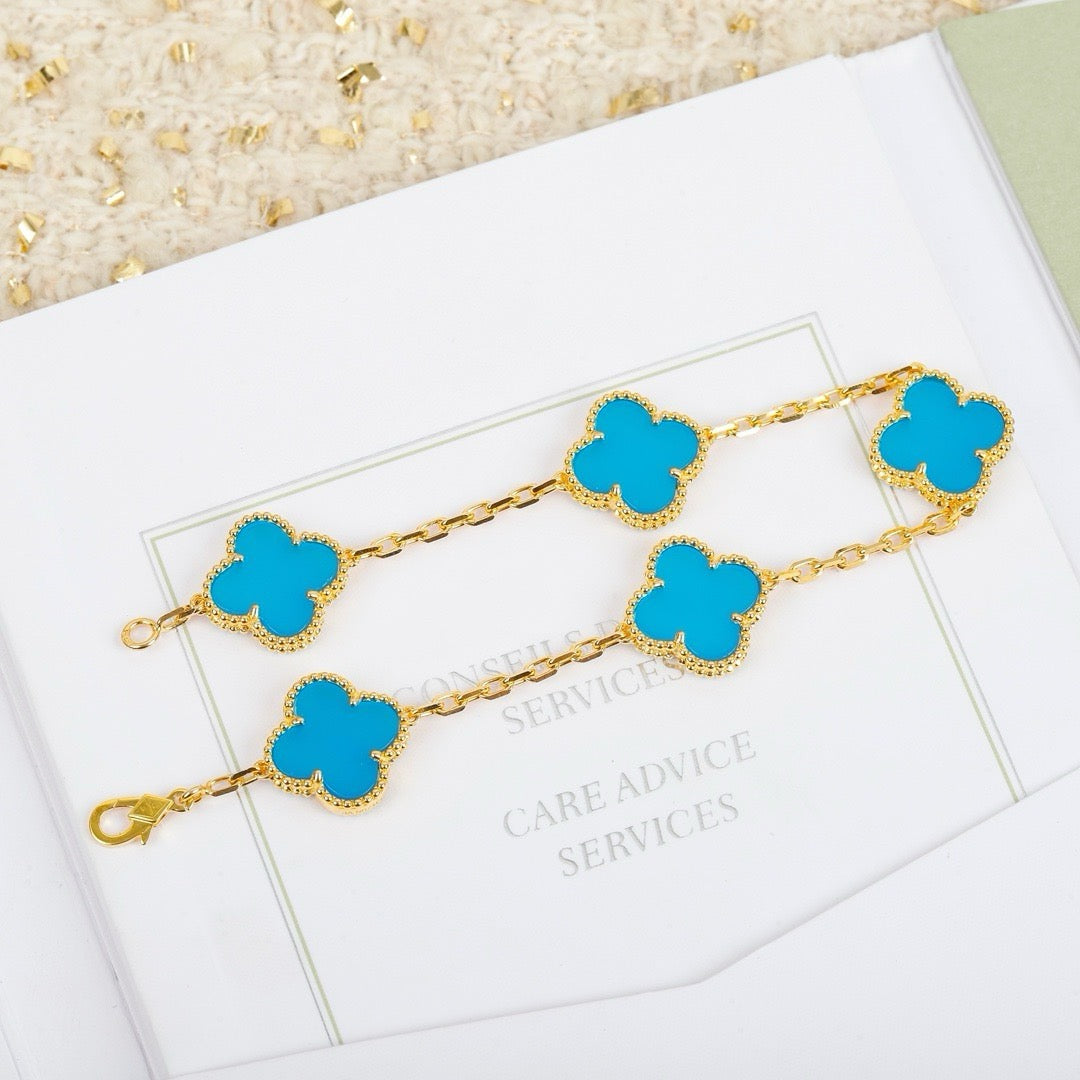 [Angela Jewellery]CLOVER 5 MOTIFS TURQUOISE BRACELET