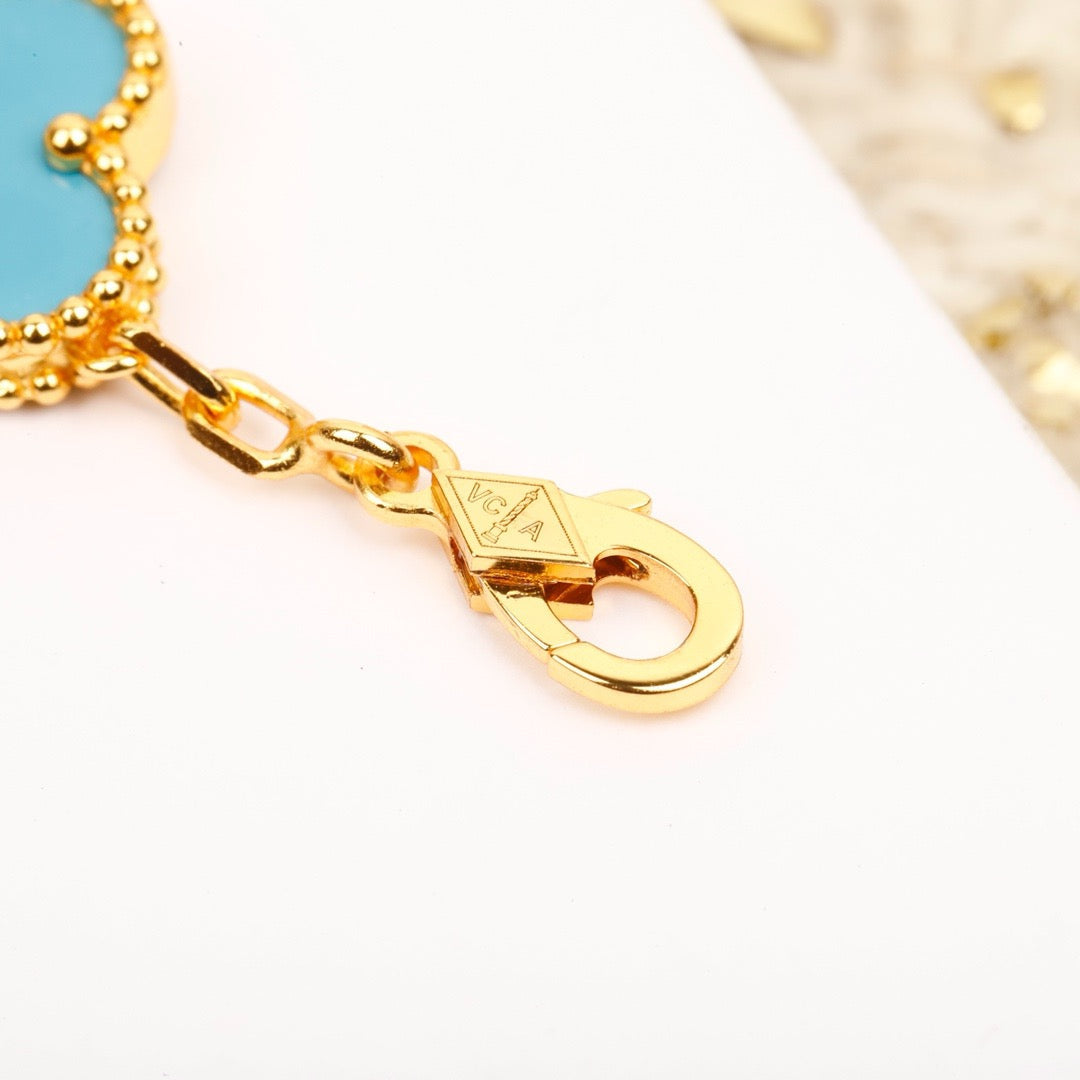 [Angela Jewellery]CLOVER 5 MOTIF TURQUOISE DIAMOND GOLD BRACELET