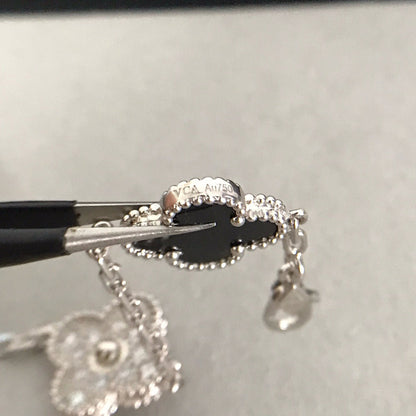 [Angela Jewellery]CLOVER 5 MOTIF ONYXS DIAMOND BRACELET SILVER