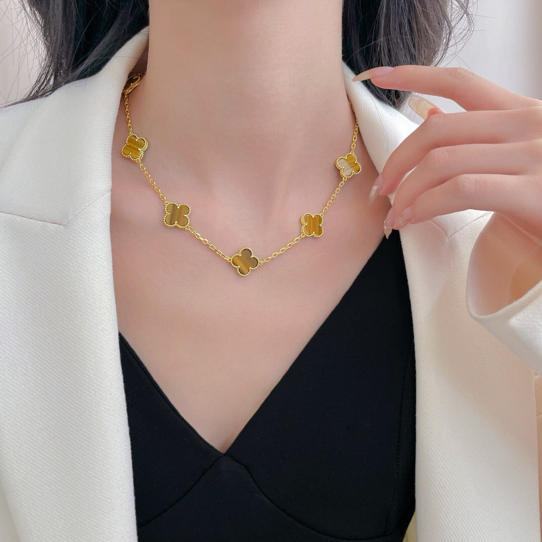 [Angela Jewellery]CLOVER 10 MOTIFS TIGER EYE NECKLACE