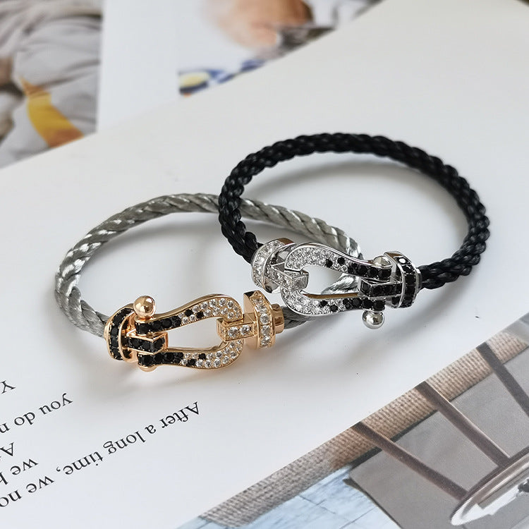 [Angela Jewellery]FORCE LARGE HORSESHOE BLACK WHITE DIAMOND BRACELET ROSE GOLD