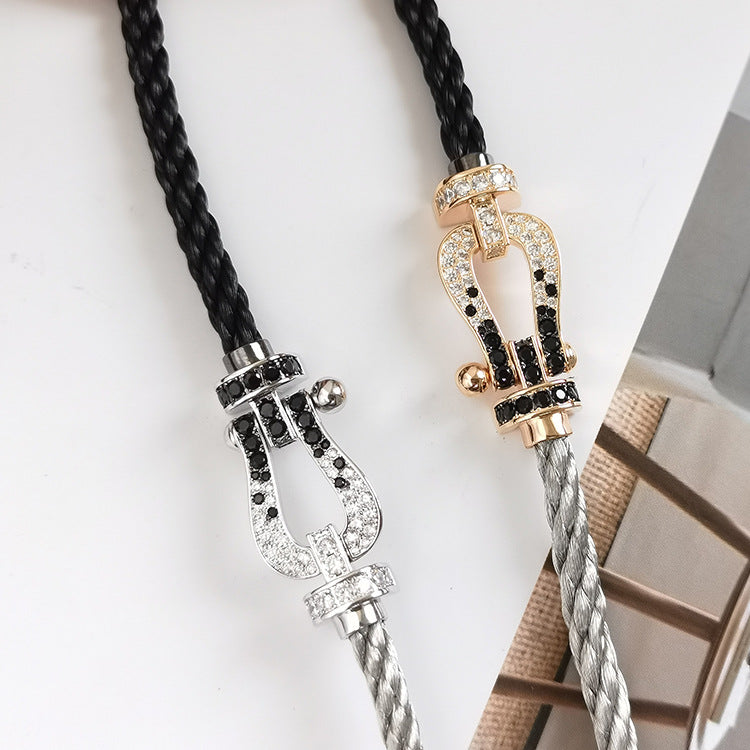[Angela Jewellery]FORCE LARGE HORSESHOE BLACK WHITE DIAMOND BRACELET ROSE GOLD