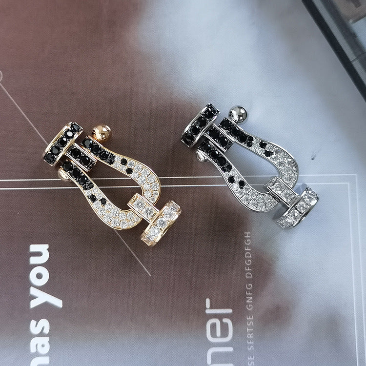 [Angela Jewellery]FORCE LARGE HORSESHOE BLACK WHITE DIAMOND BRACELET SILVER