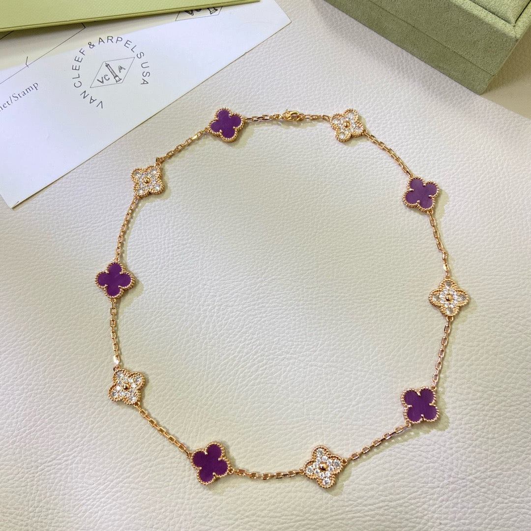 [Angela Jewellery]CLOVER 10 MOTIFS  PURPLE VIOLET DIAMOND NECKLACE