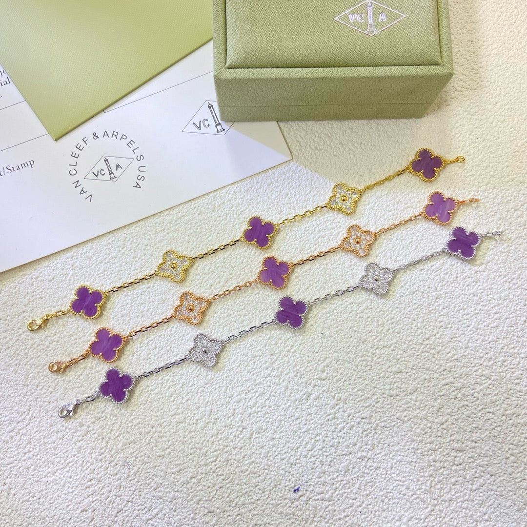 [Angela Jewellery]CLOVER  5 MOTIFS  PURPLE VIOLET DIAMOND BRACELET