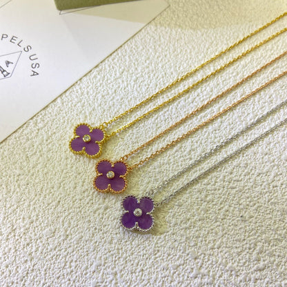 [Angela Jewellery]CLOVER 15MM DIAMOND  PURPLE VIOLET NECKLACE