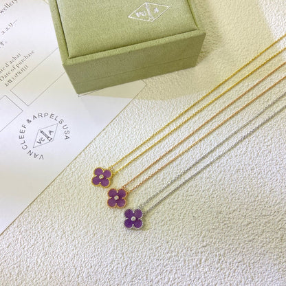 [Angela Jewellery]CLOVER 15MM DIAMOND  PURPLE VIOLET NECKLACE