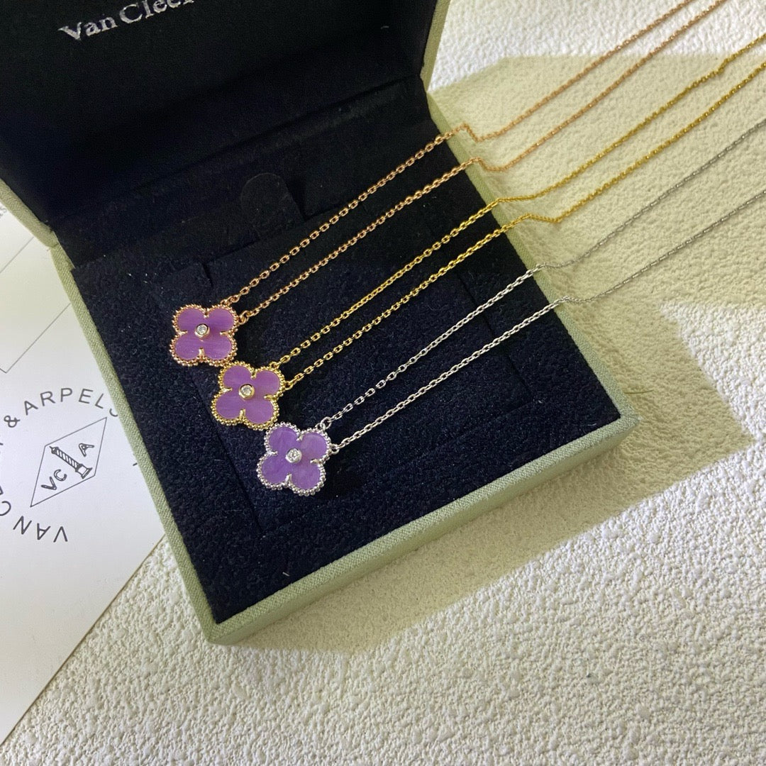 [Angela Jewellery]CLOVER 15MM DIAMOND  PURPLE VIOLET NECKLACE