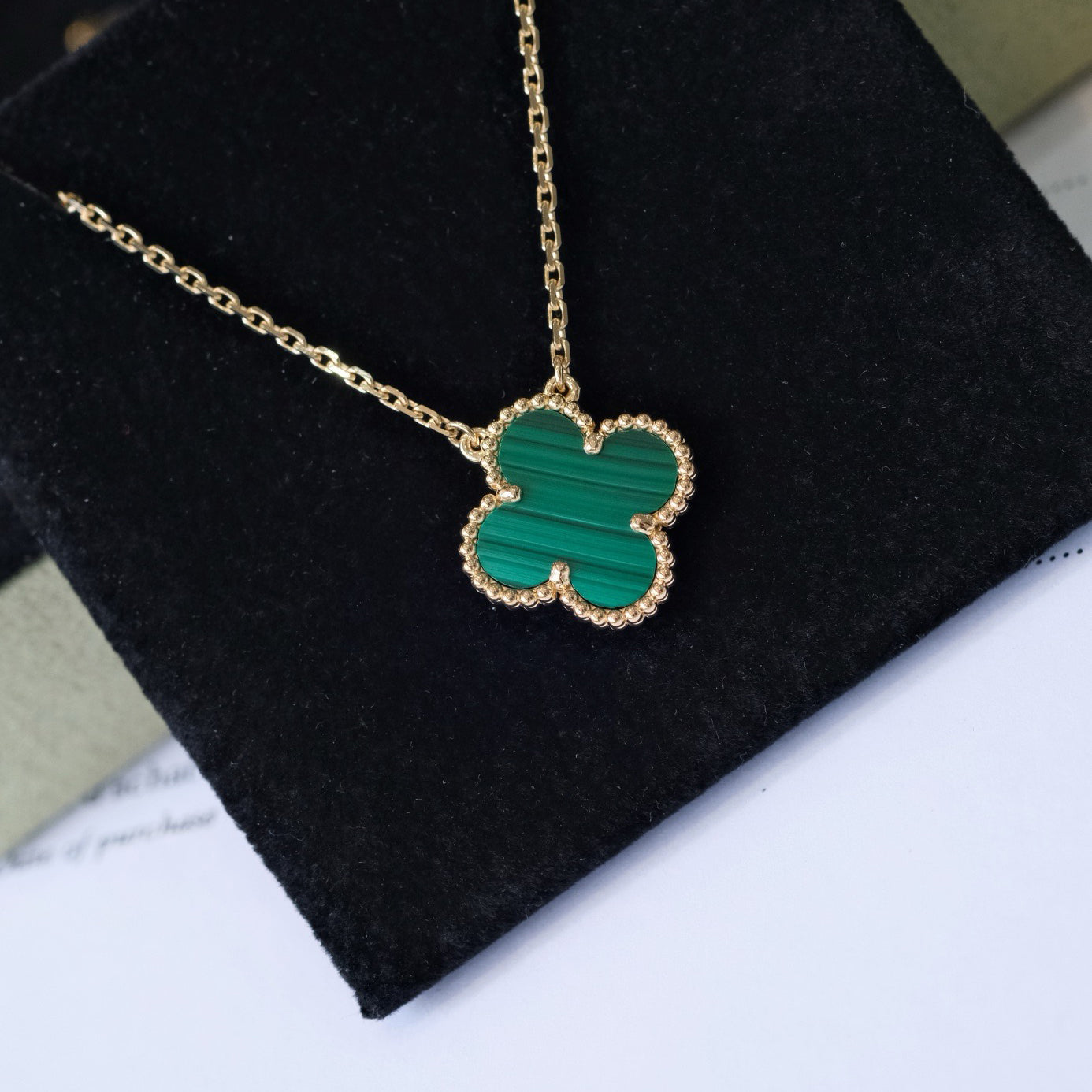 [Angela Jewellery]CLOVER 15MM MALACHITE SINGLE FLOWER  NECKLACE