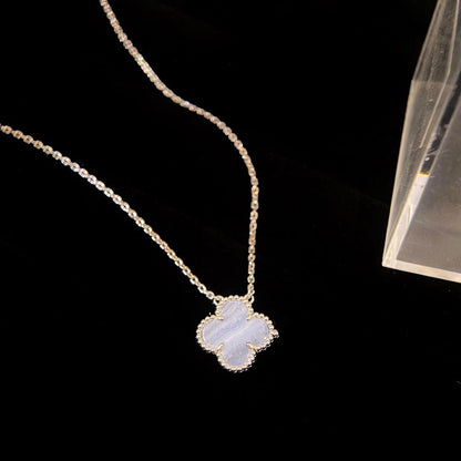 [Angela Jewellery]CLOVER 15MM BLUE CHALCEDONY NECKLACE SILVER