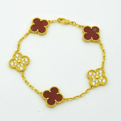 [Angela Jewellery]CLOVER 5 MOTIFS CARNELIAN DIAMOND BRACELET