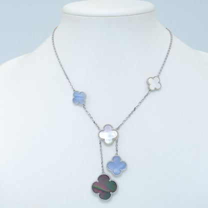 [Angela Jewellery]CLOVER MOP CHALCEDONY NECKLACE SILVER 6 MOTIF