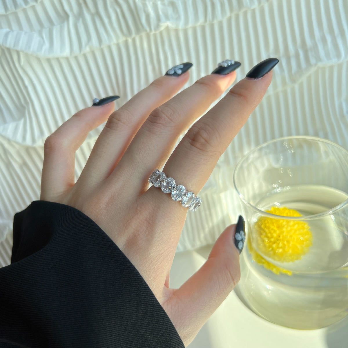 Angela Jewelry]Dainty Elongated Cushion Cut Tennis Ring