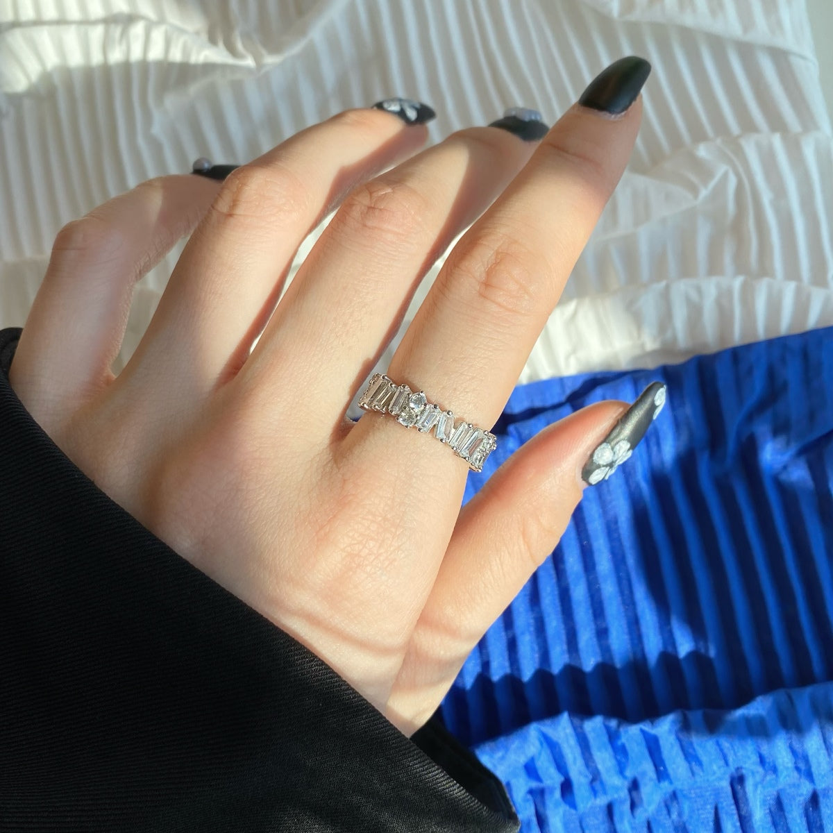 Angela Jewelry]Delicate Multi Shape Tennis Ring