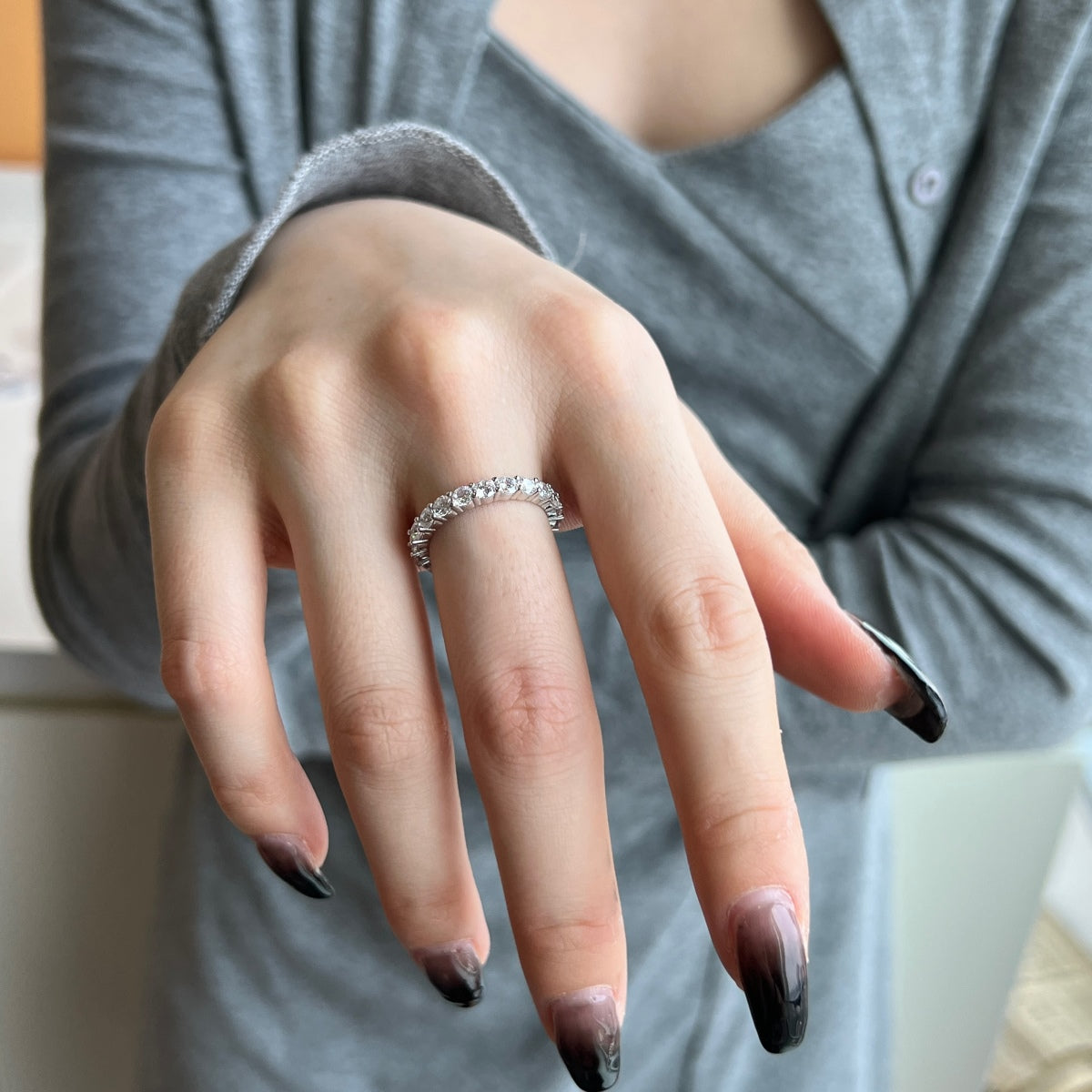 Angela Jewelry]Sparkling Round Cut Tennis Ring