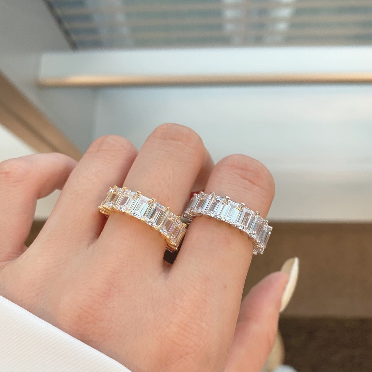 Angela Jewelry]0.75 Carat Elegant Emerald Cut Tennis Ring