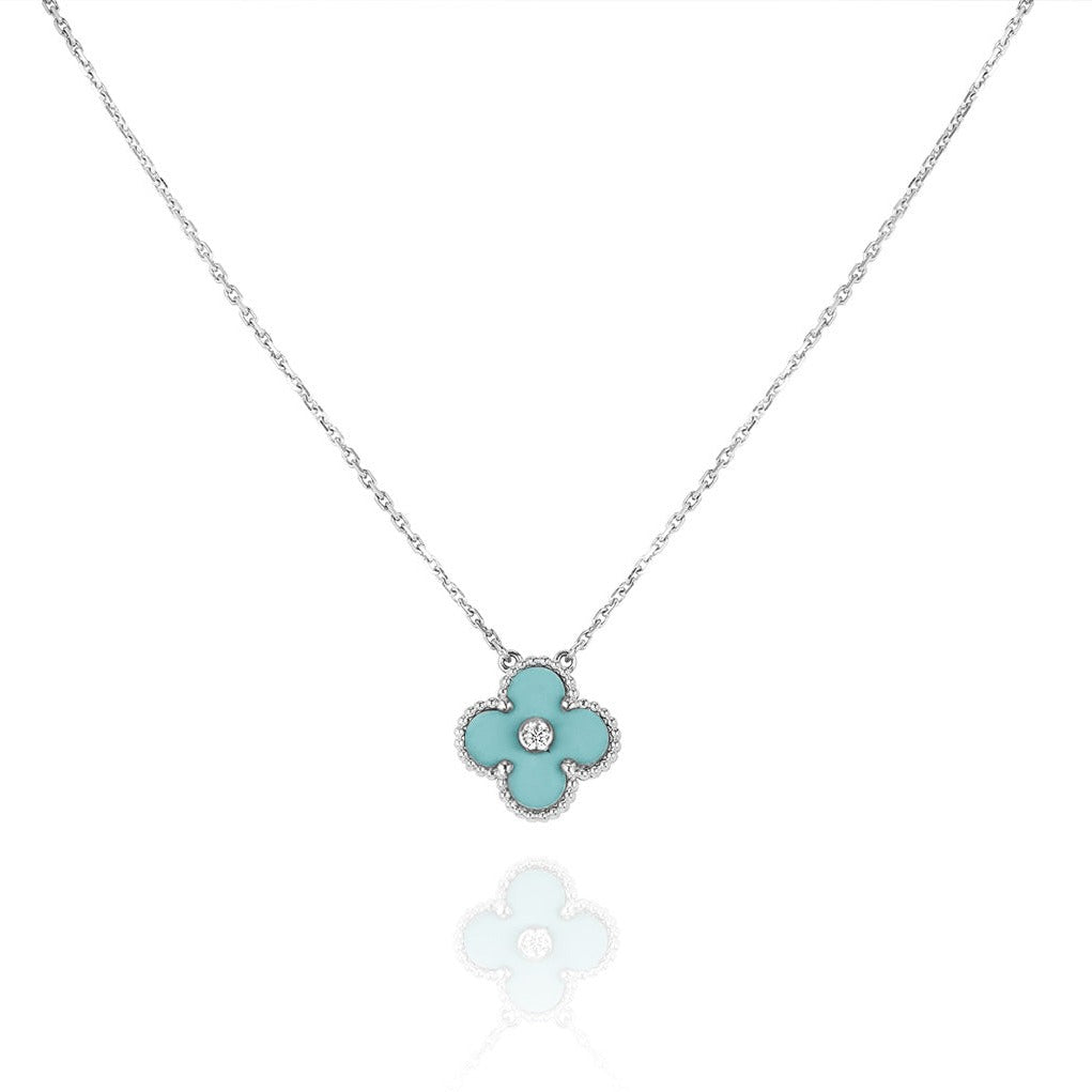 [Angela Jewellery]CLOVER 1 DIAMOND LIGHT BLUE SILVER NECKLACE