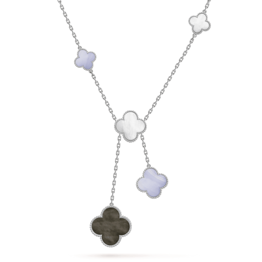 [Angela Jewellery]CLOVER MOP CHALCEDONY NECKLACE SILVER 6 MOTIF