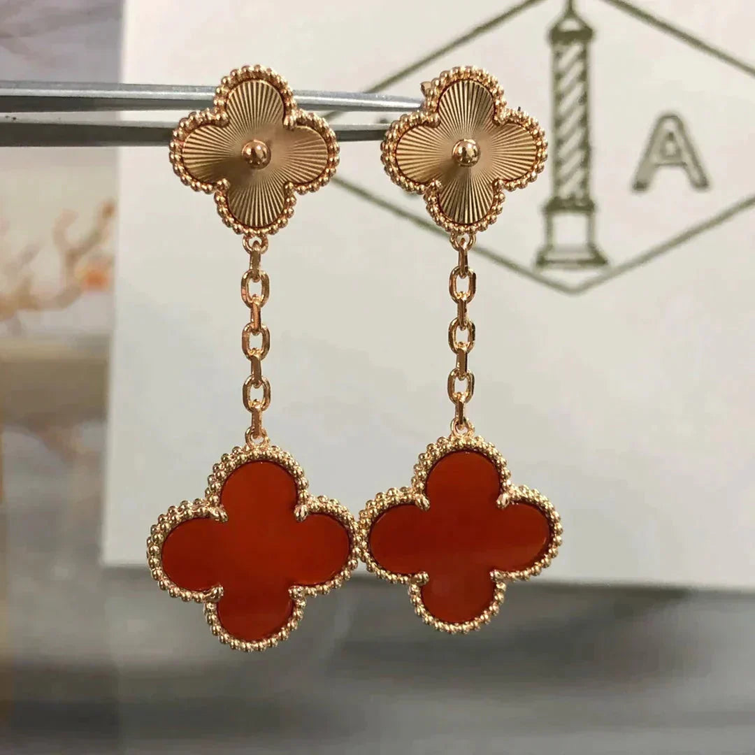 [Angela Jewellery]CLOVER 2 MOTIF  LASER CARNELIAN EARRINGS