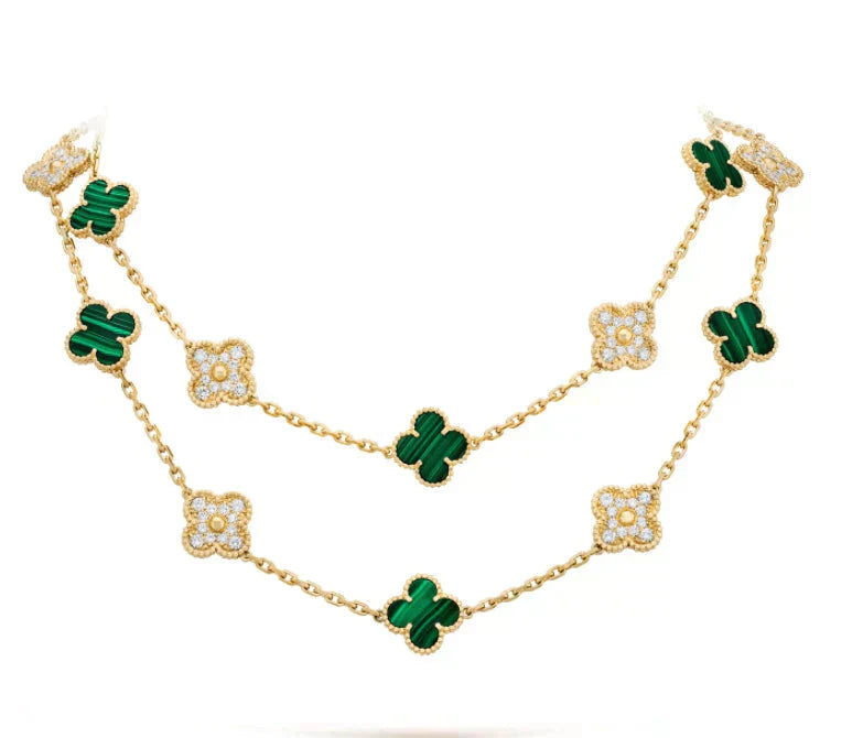 [Angela Jewellery]CLOVER 20 MOTIFS MALACHITE DIAMOND NECKLACE