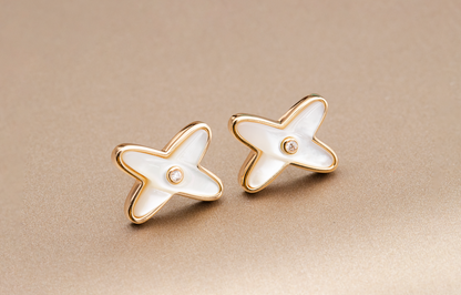[Angela Jewellery]JEUX DE WHITE MOP ROSE GOLD DIAMOND EARRINGS