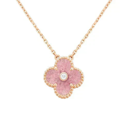 [Angela Jewellery]CLOVER 15MM DIAMOND RHODONITE NECKLACE