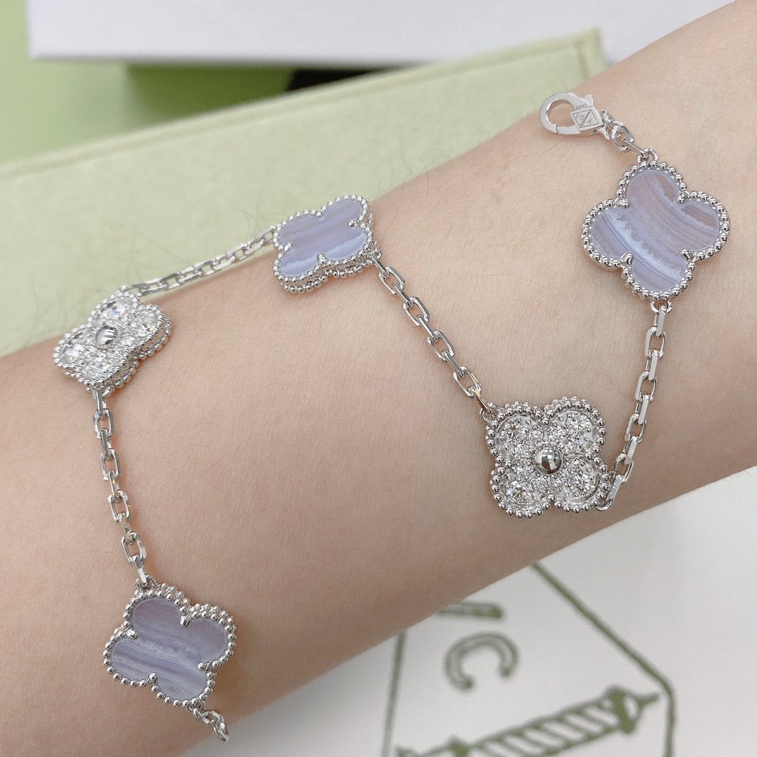 [Angela Jewellery]CLOVER  5 MOTIF DIAMOND PURPLE CHALCEDONY BRACELET SILVER